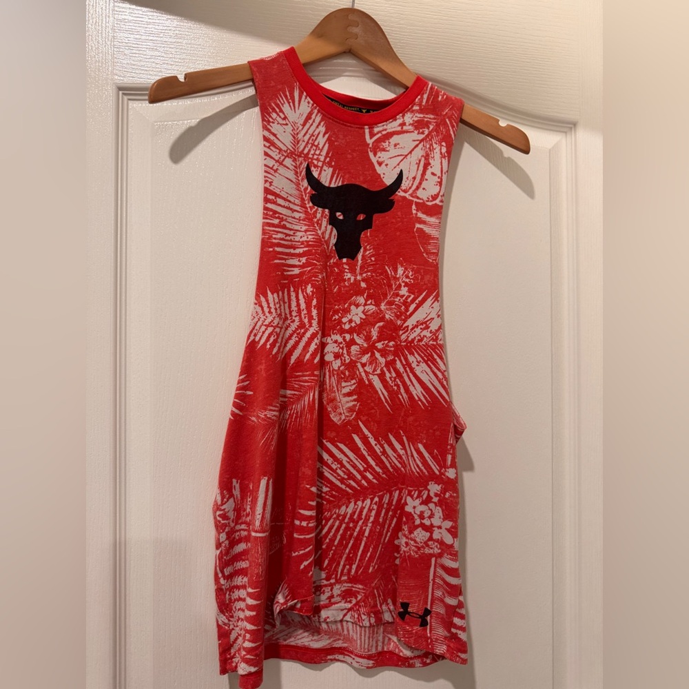 Under Armour Project Rock Red Sleeveless Tank Top with Bull Logo